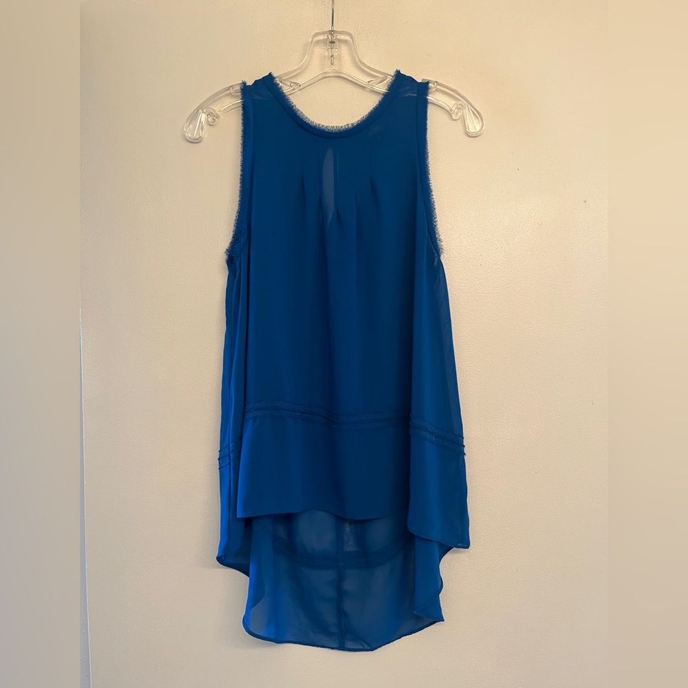 Nicole Miller Flowy Hi Lo Boho Sheer Coquette Sleeveless Tunic Blouse Keyhole XS